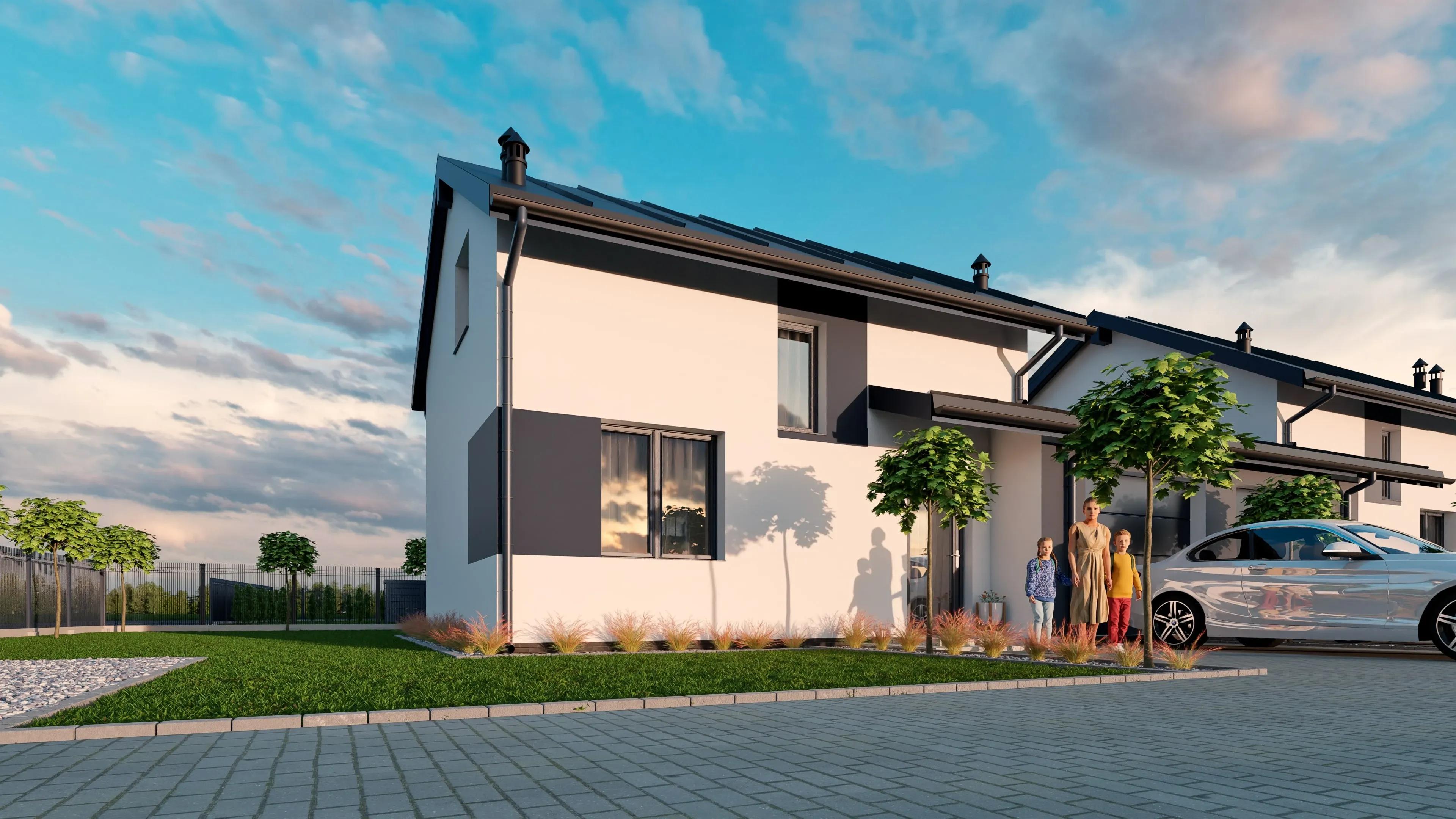 Boczna perspektywa zabudowy od ulicy